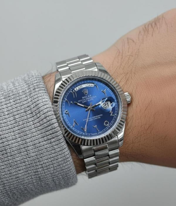 Role_x Day Date Arabic Silver/Blue Watch
