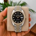 Role_x Date Just 2Tone Black Diamond Watch