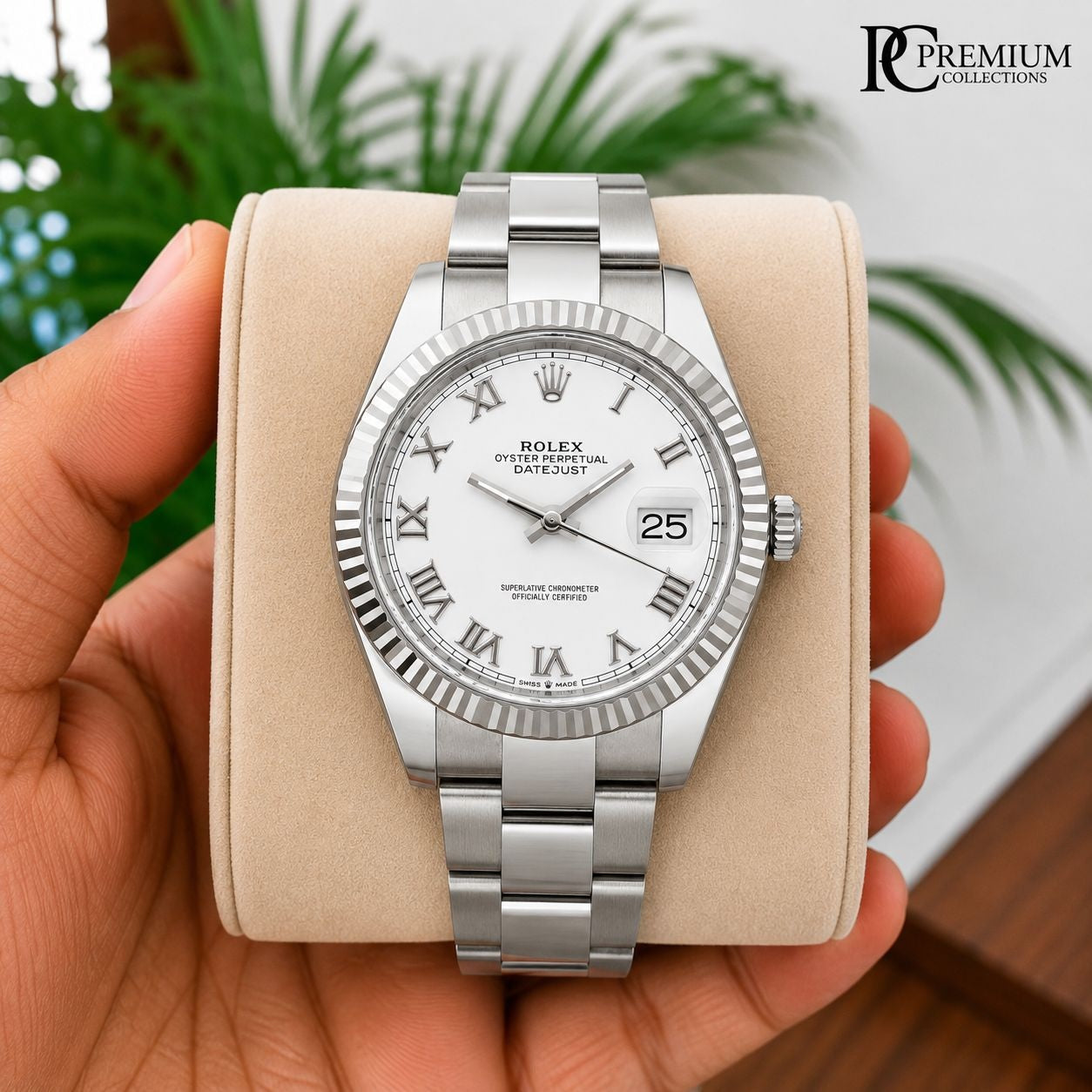 Role_x Date Just Silver White Roman Watch