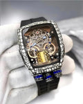 Knight Watch,Luxury Skeleton Watch with Crystal Bezel, Mechanical Movement, Black Silicone Band