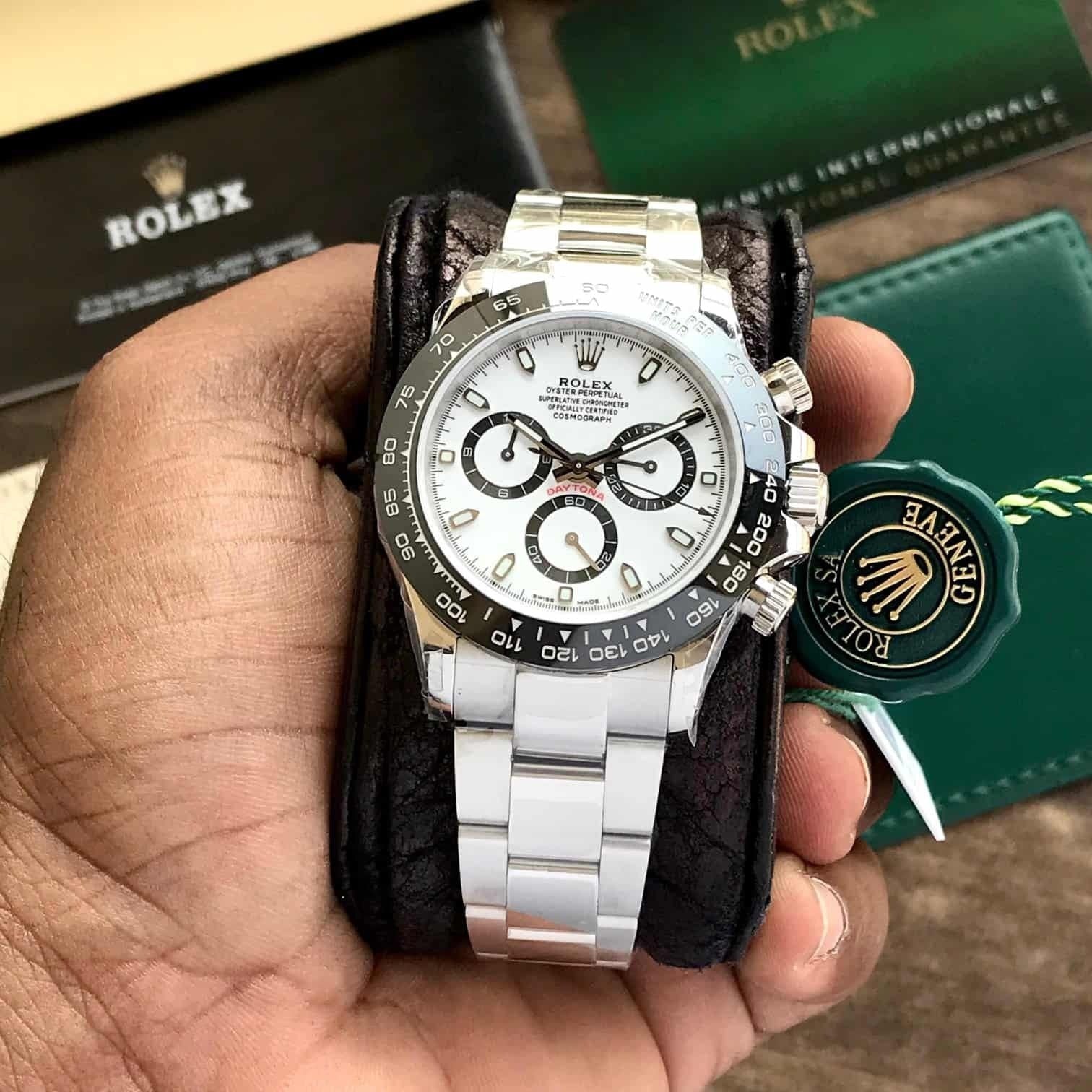 Role_x Daytona Silver/White Chain Watch