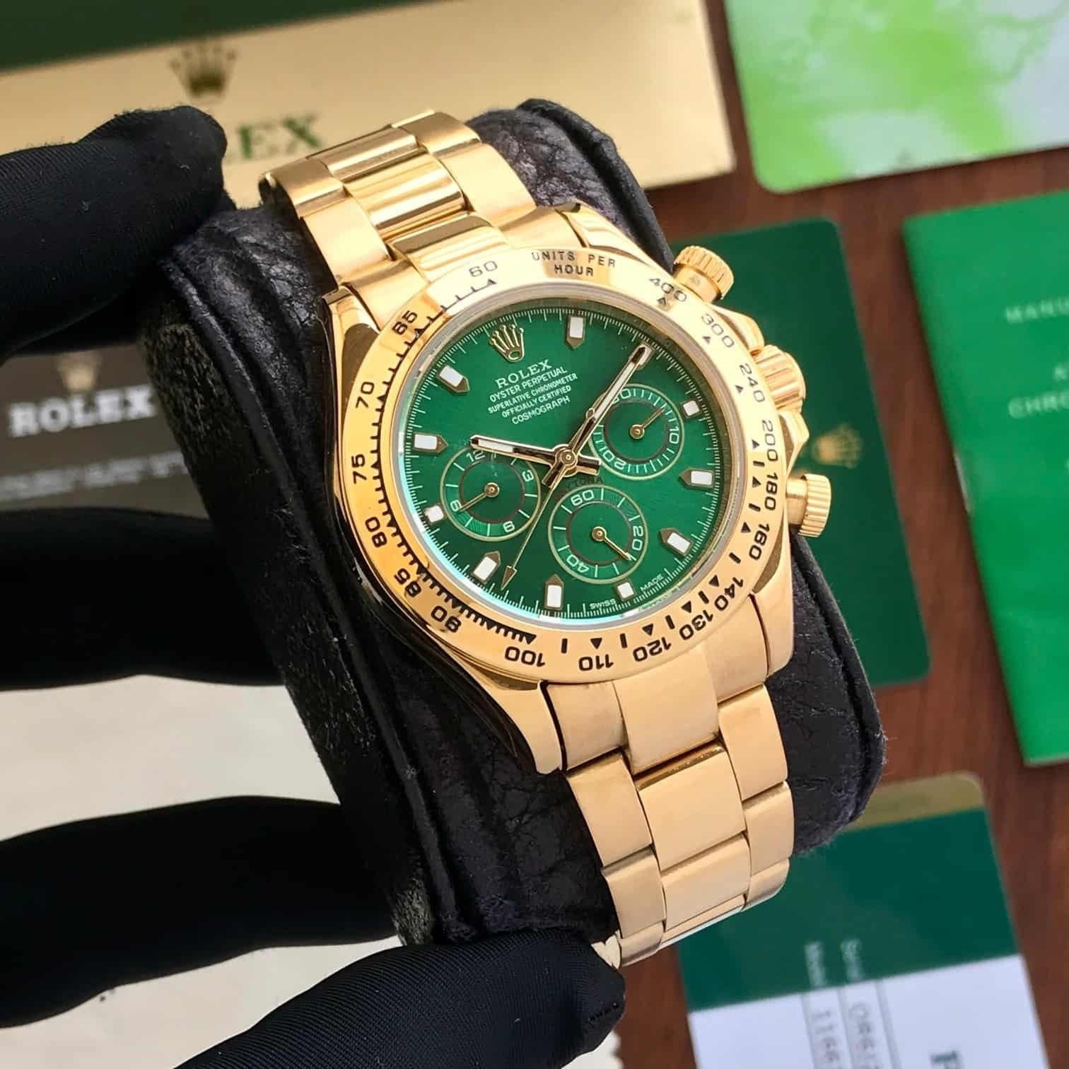 Role_x Daytona Gold/Green Chain Watch