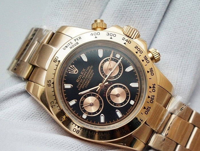 Role_x Daytona Gold/Black Chain Watch