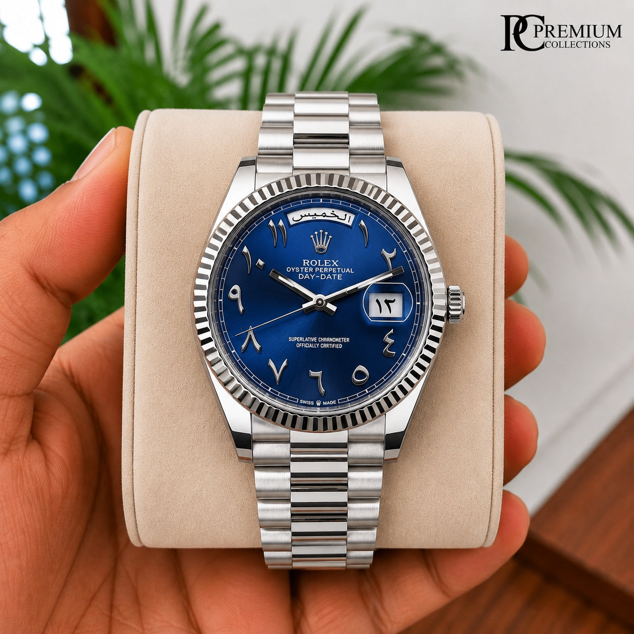 Role_x Day Date Arabic Silver/Blue Watch