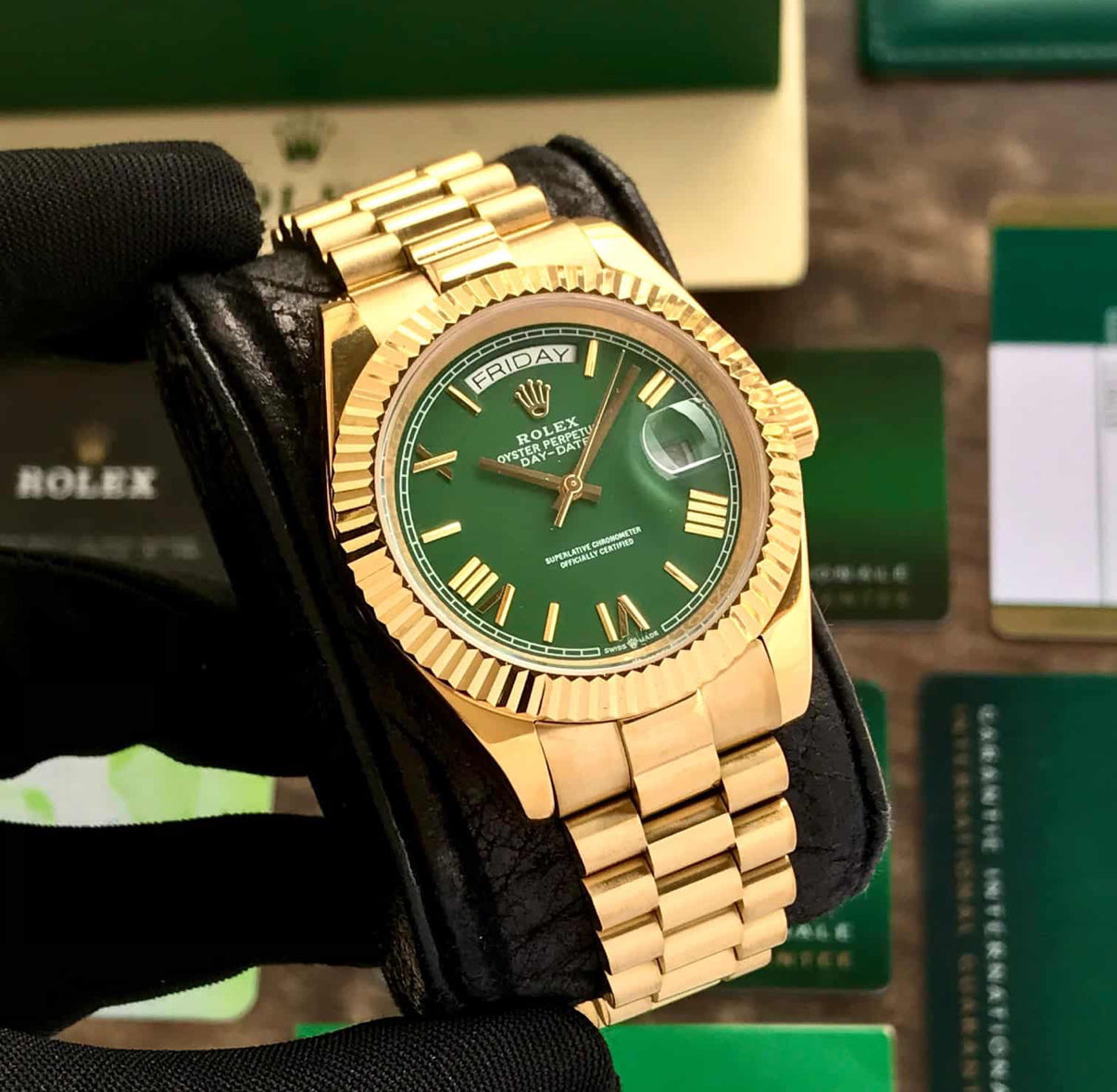 Role_x Day Date Gold/Green Watch