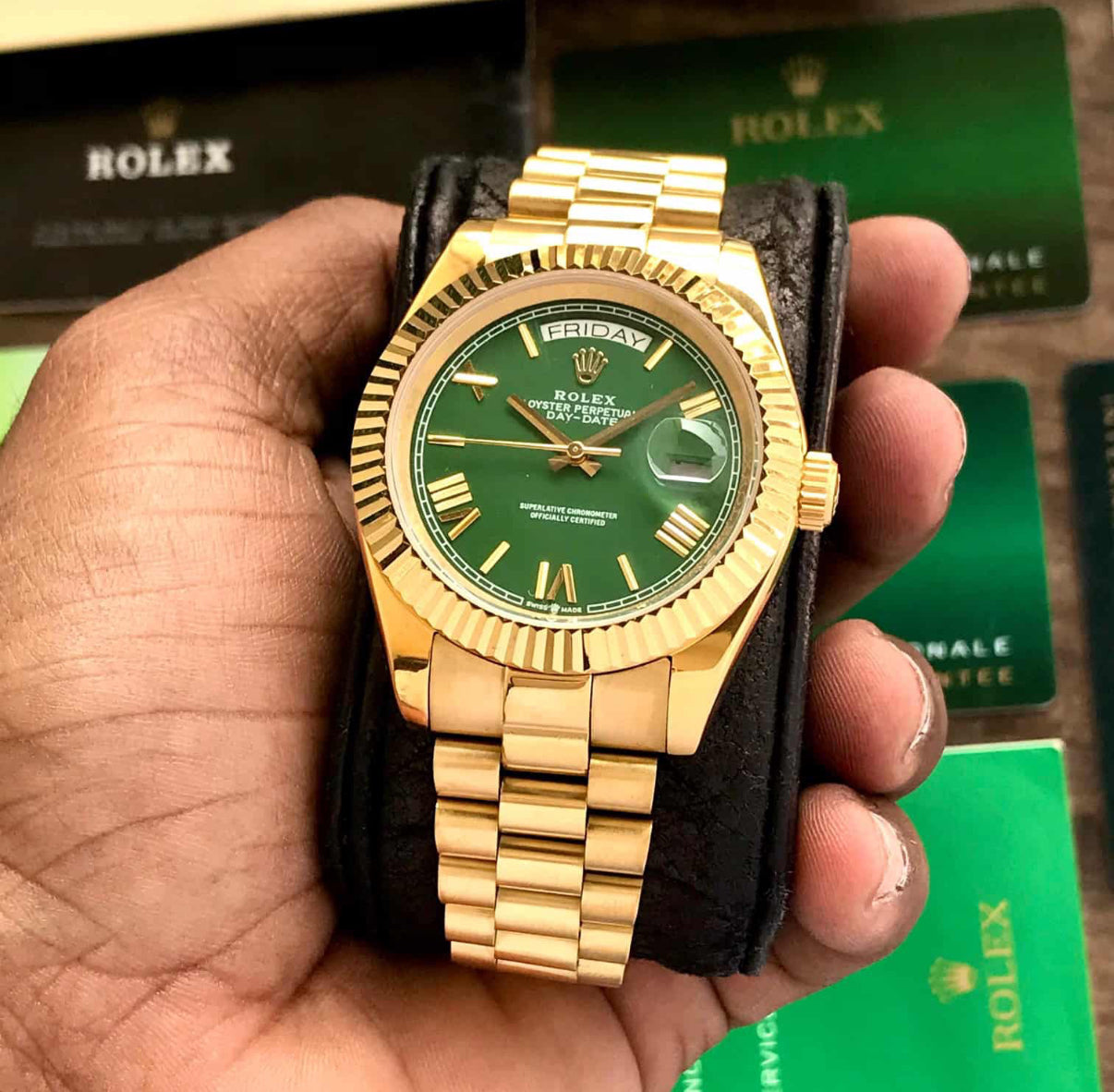 Role_x Day Date Gold/Green Watch