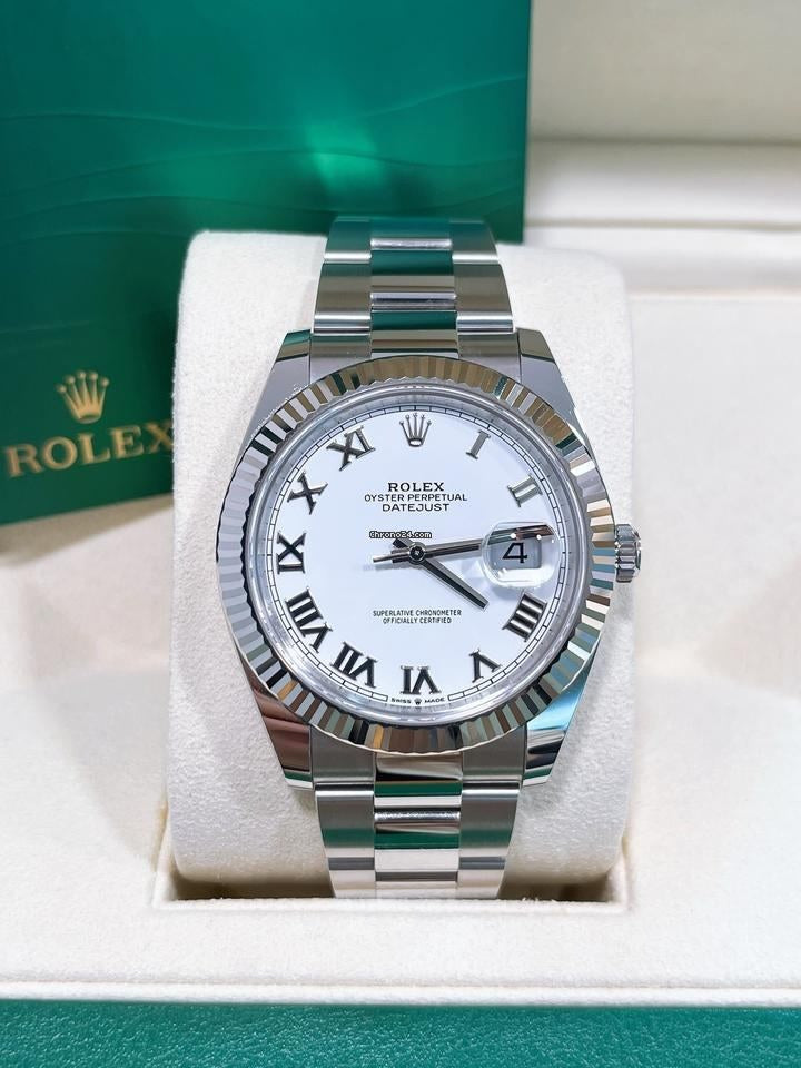 Role_x Date Just Silver White Roman Watch