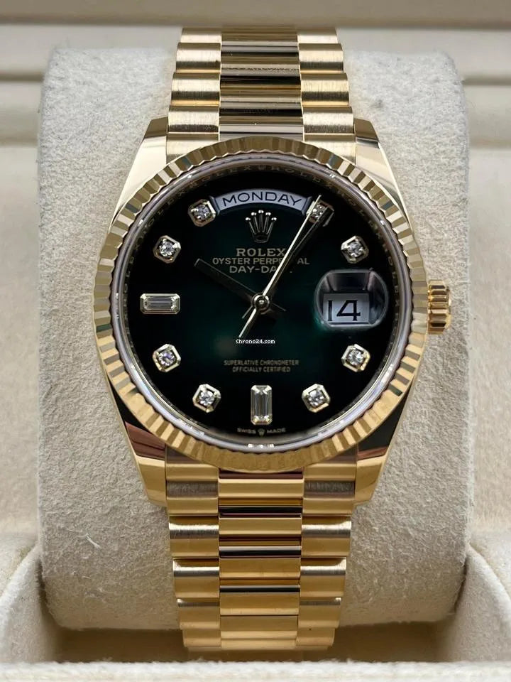 Role_x Day Date Gold/Green S-Diamond Watch