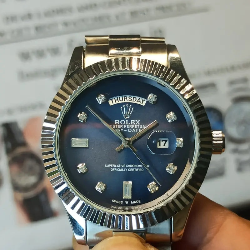 Role_x Day Date Silver/Blue S-Diamond Watch