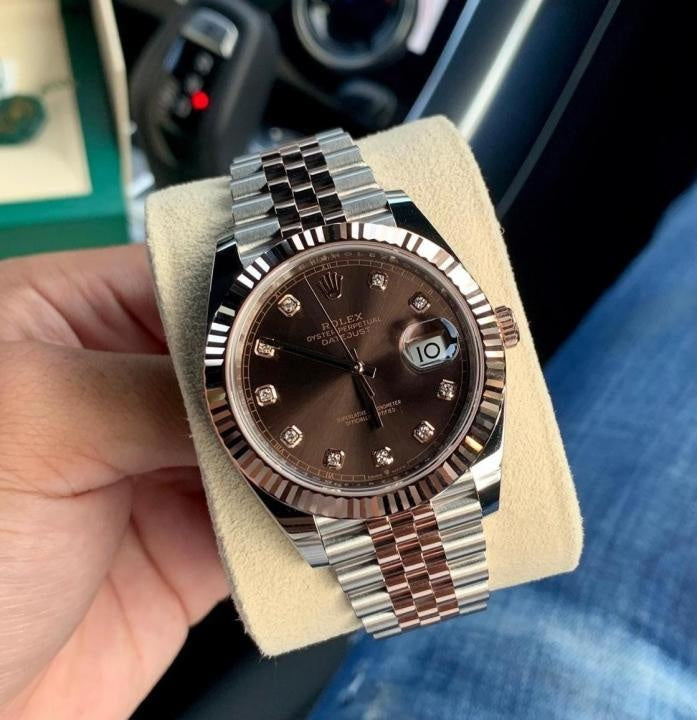 Role_x Date Just 2Tone Brown Diamond Watch