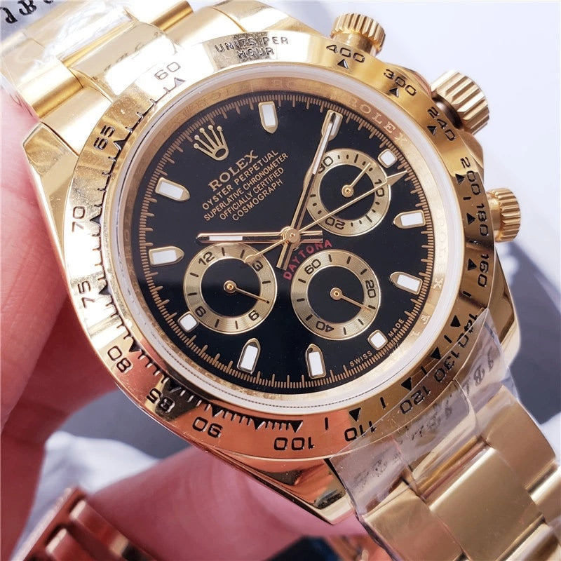 Role_x Daytona Gold/Black Chain Watch