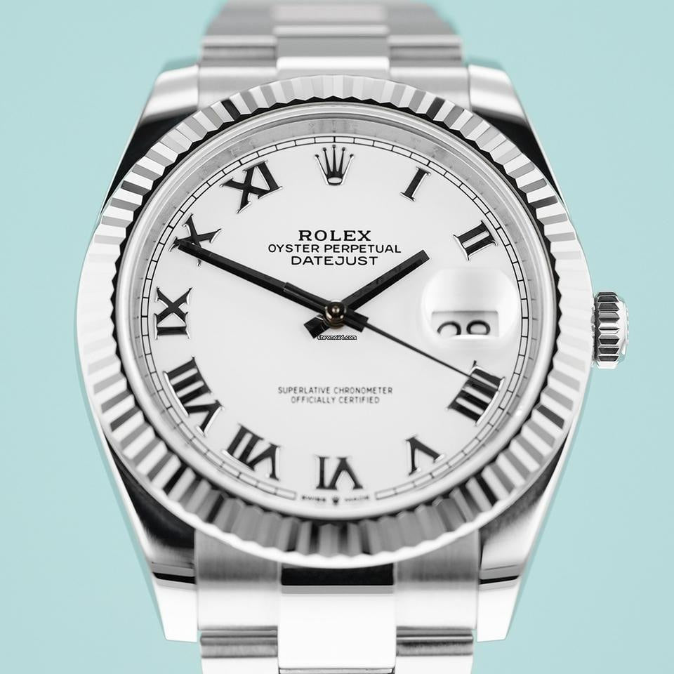 Role_x Date Just Silver White Roman Watch