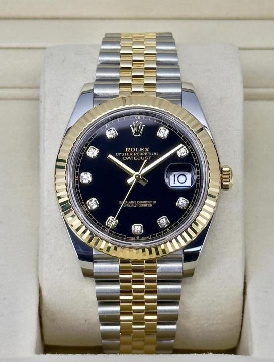 Role_x Date Just 2Tone Black Diamond Watch