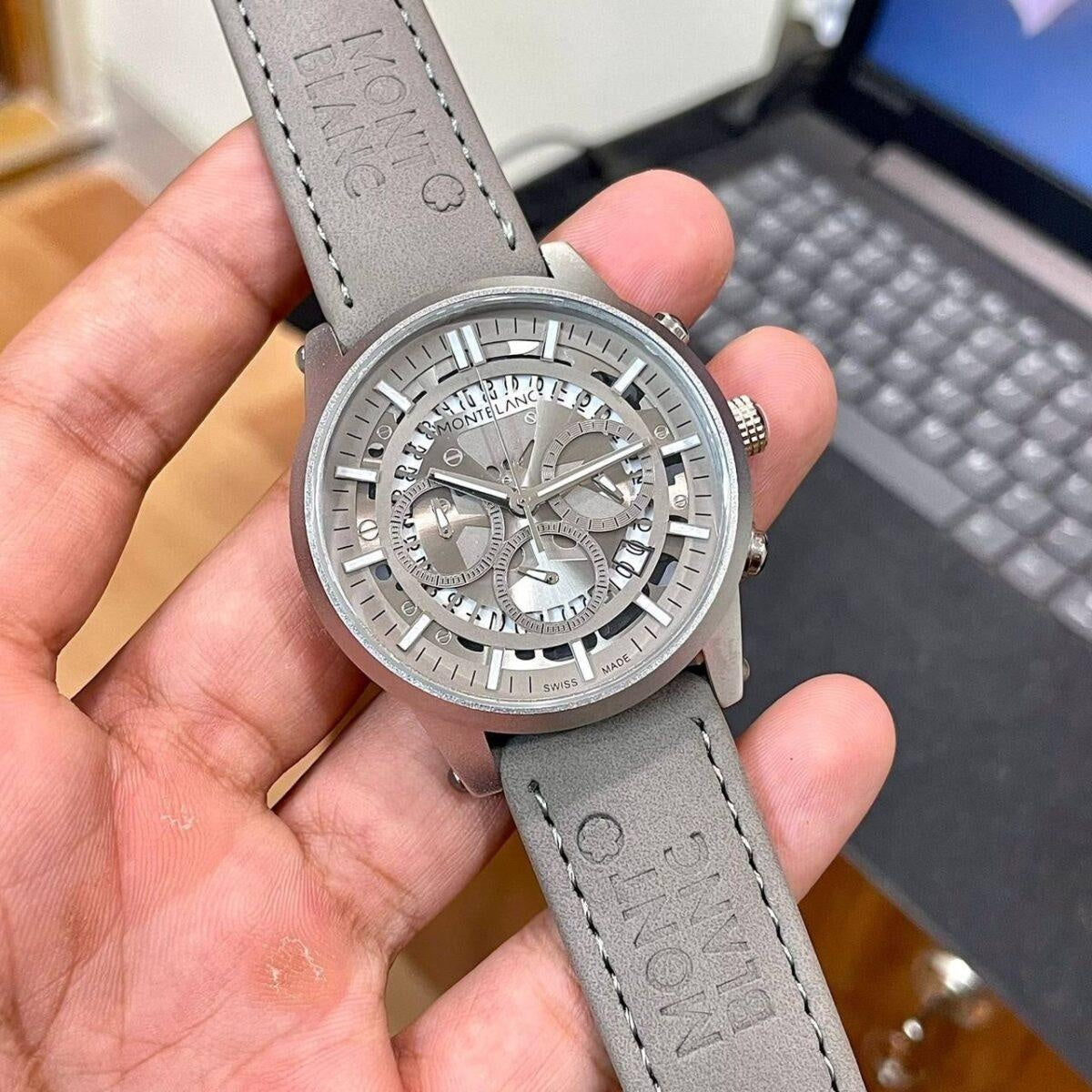 Mont Blan_c Grey Leather Watch