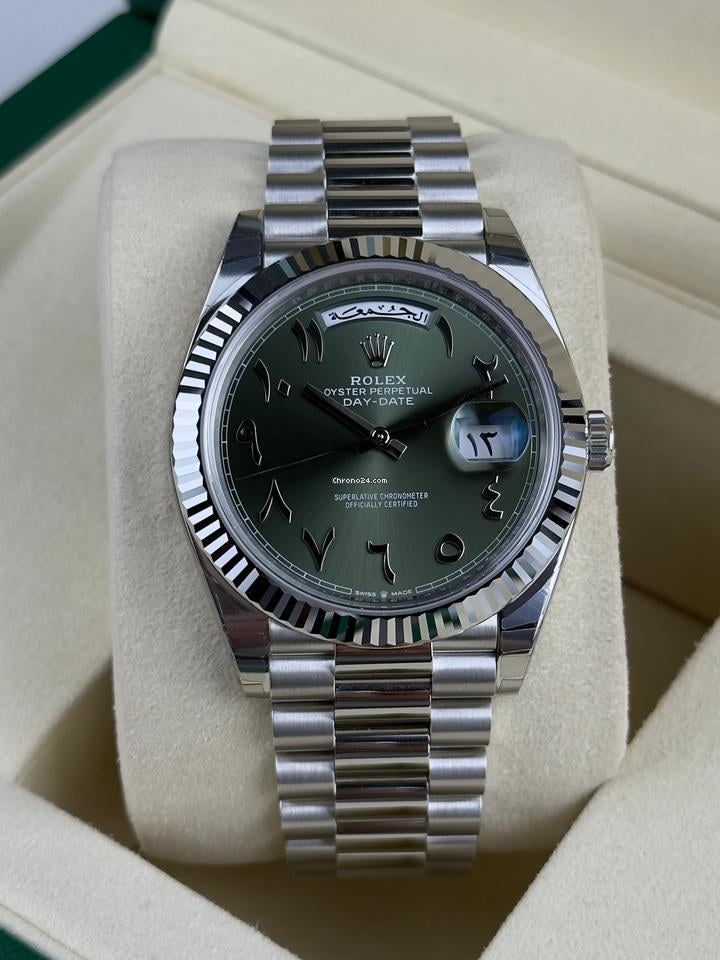 Role_x Day Date Arabic Silver/Green Watch