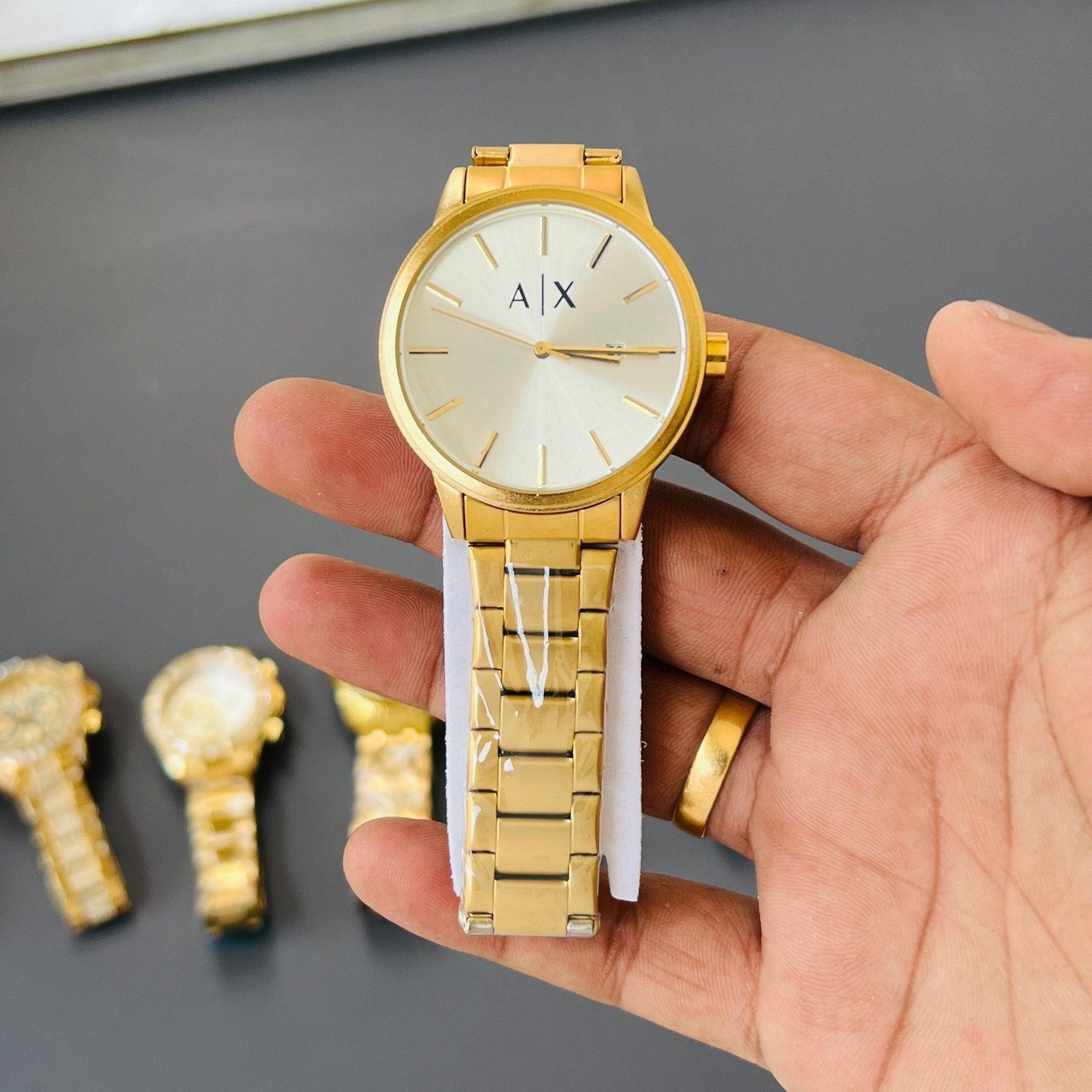 AX Exchange Signature Gold/White Watch