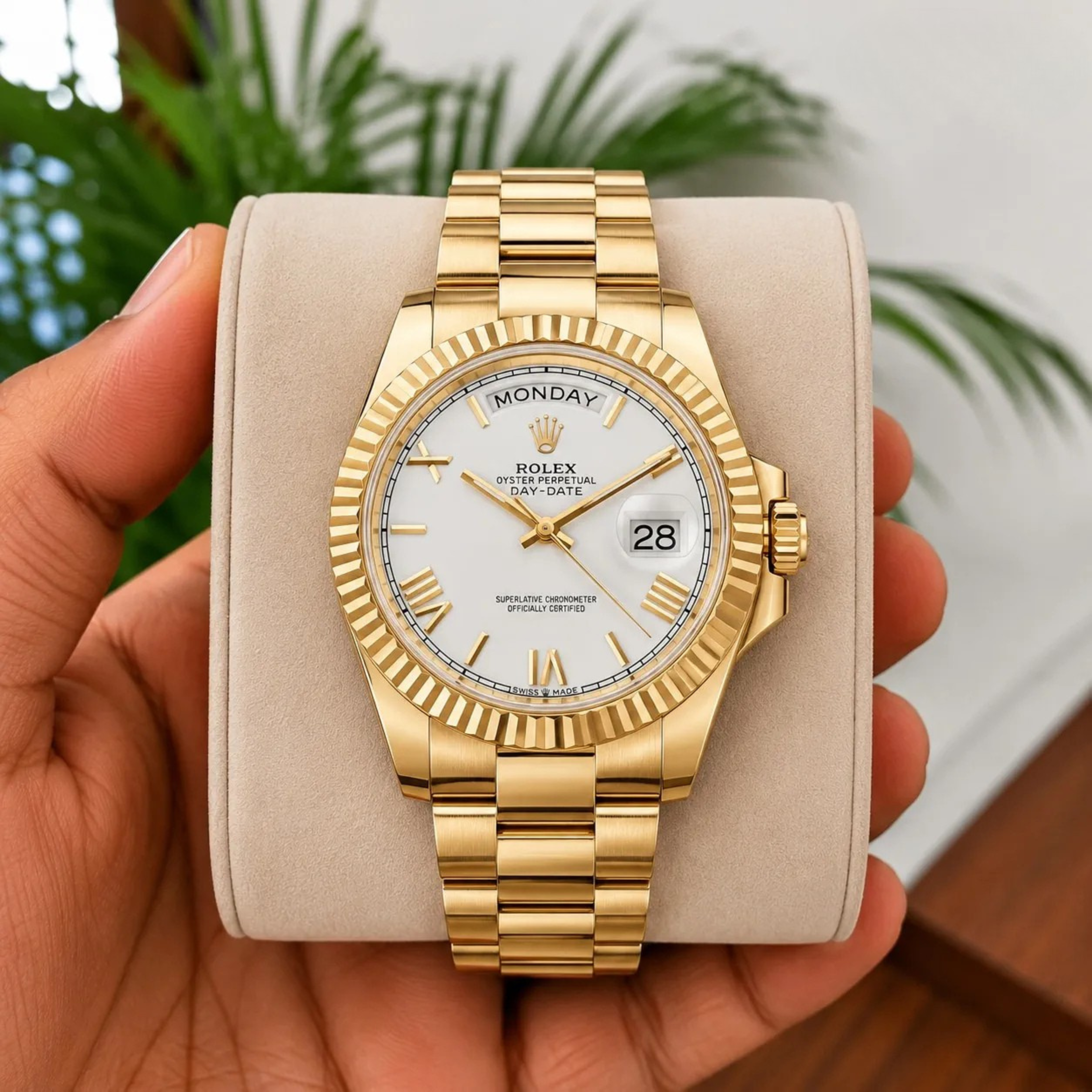 Role_x Day Date Gold/White Watch