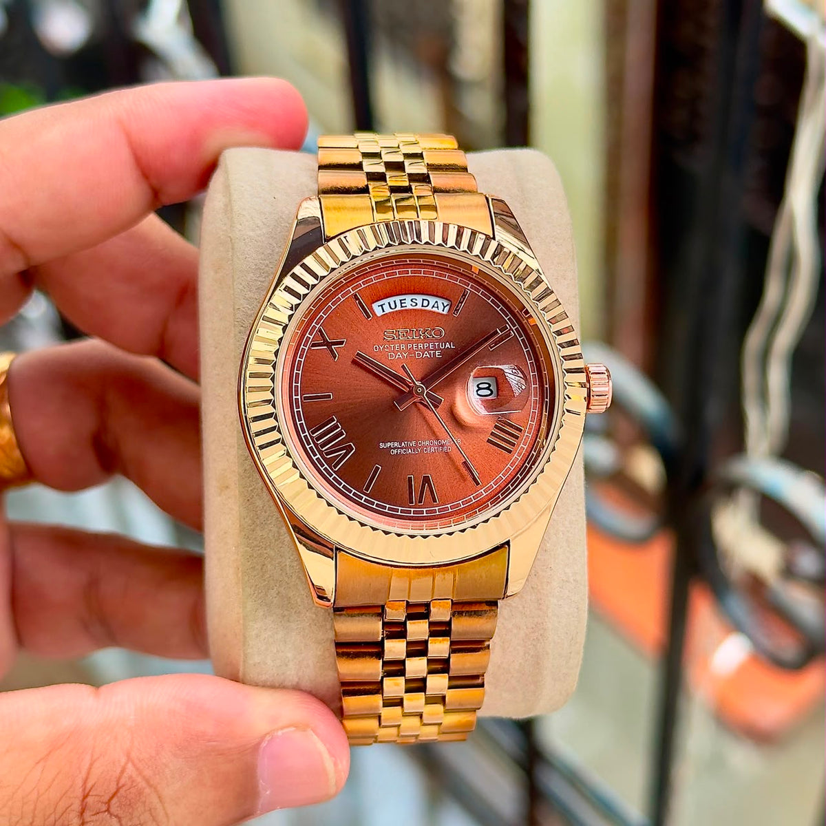 Seikko Rose Gold Radiance Day-Date Timepiece