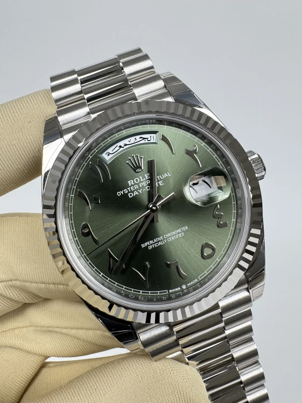 Role_x Day Date Arabic Silver/Green Watch