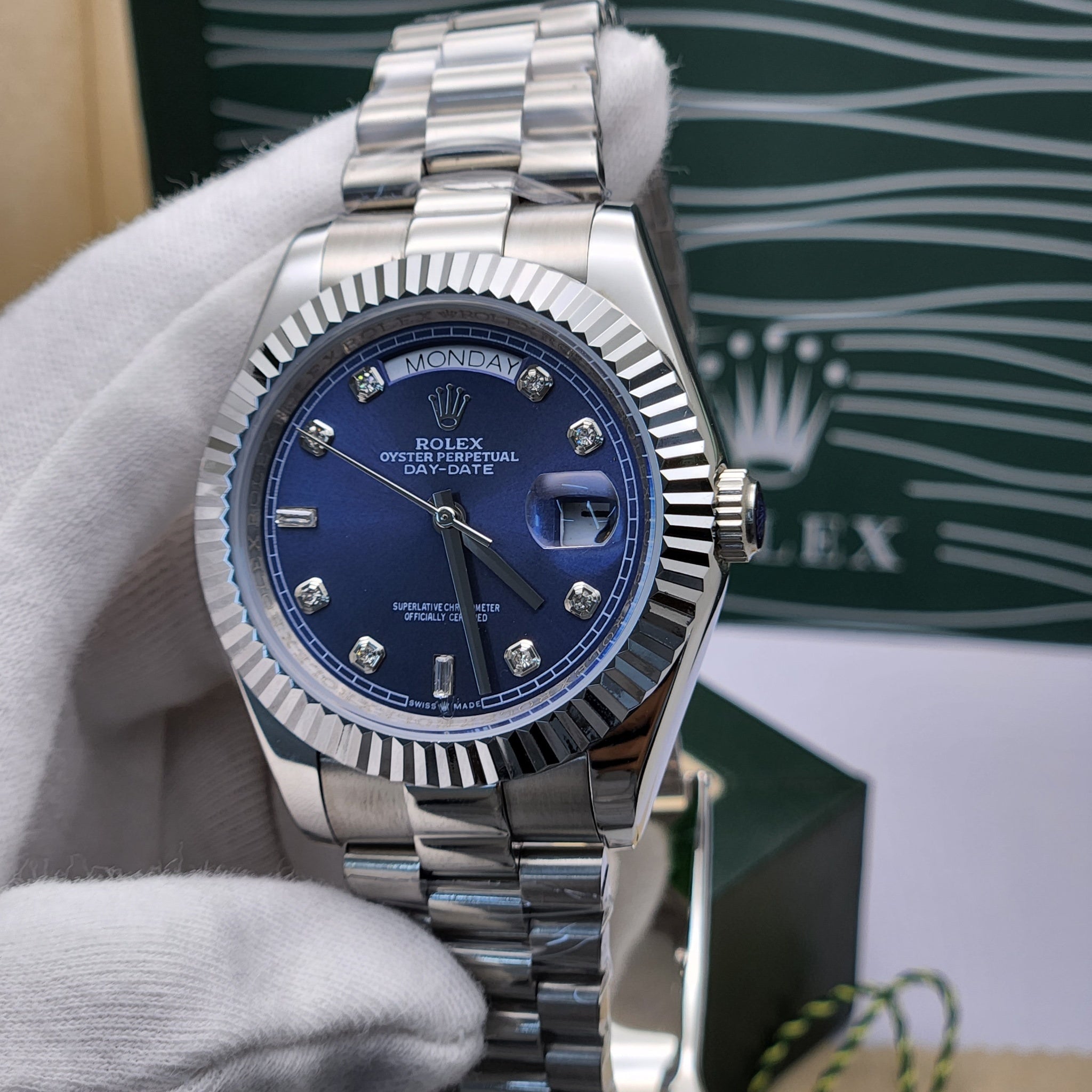Role_x Day Date Silver/Blue S-Diamond Watch