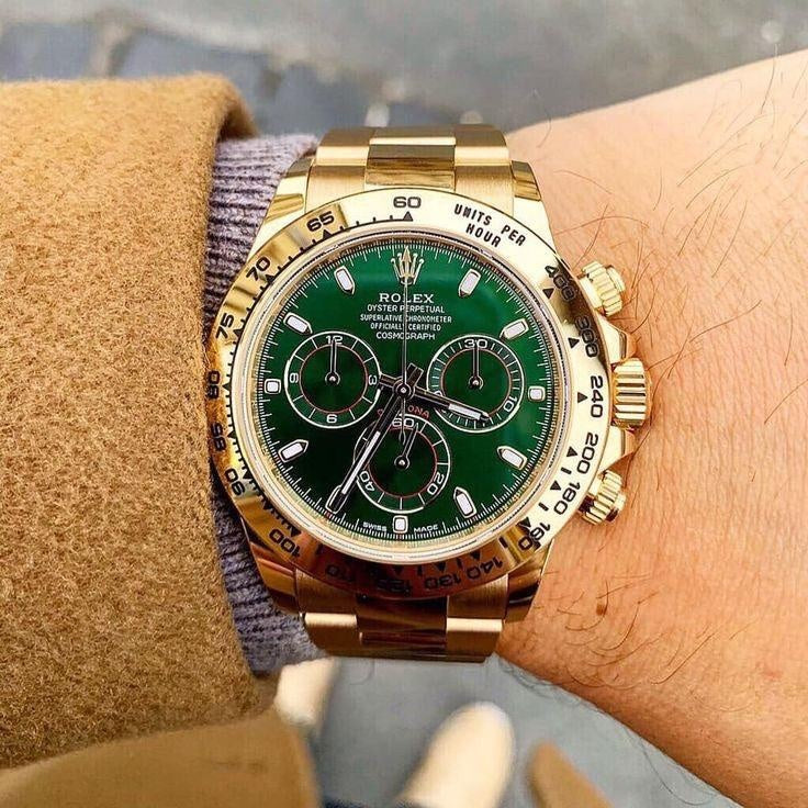 Role_x Daytona Gold/Green Chain Watch