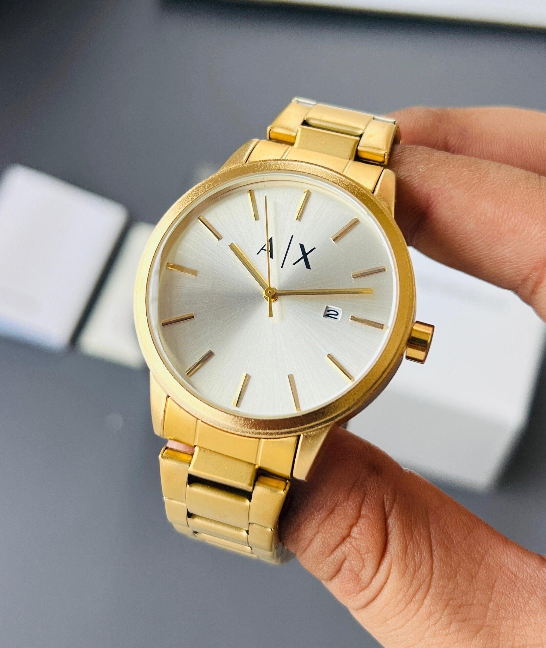 AX Exchange Signature Gold/White Watch