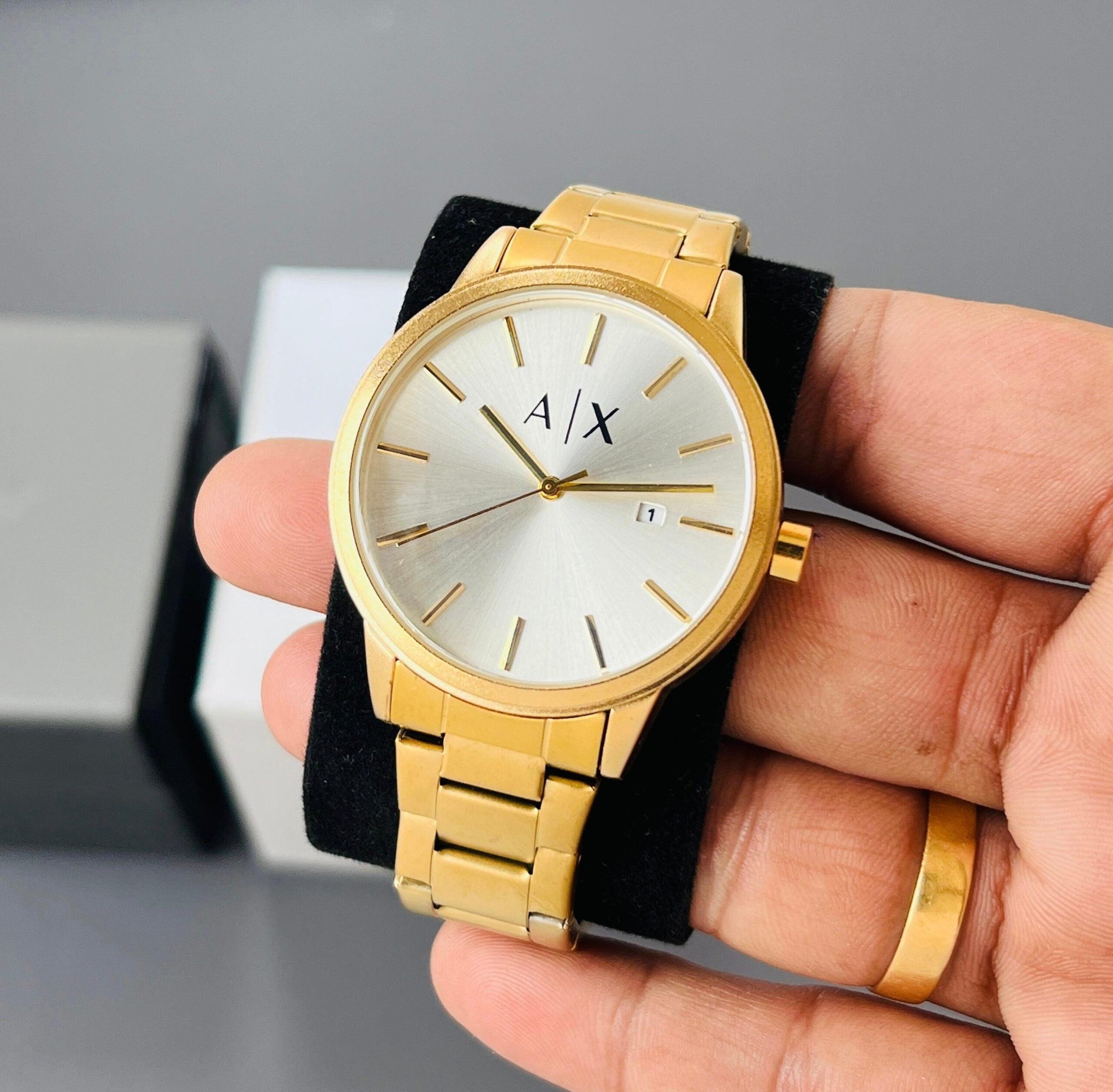 AX Exchange Signature Gold/White Watch