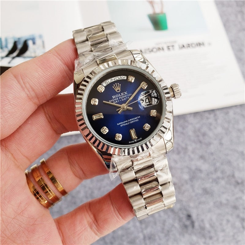 Role_x Day Date Silver/Blue S-Diamond Watch