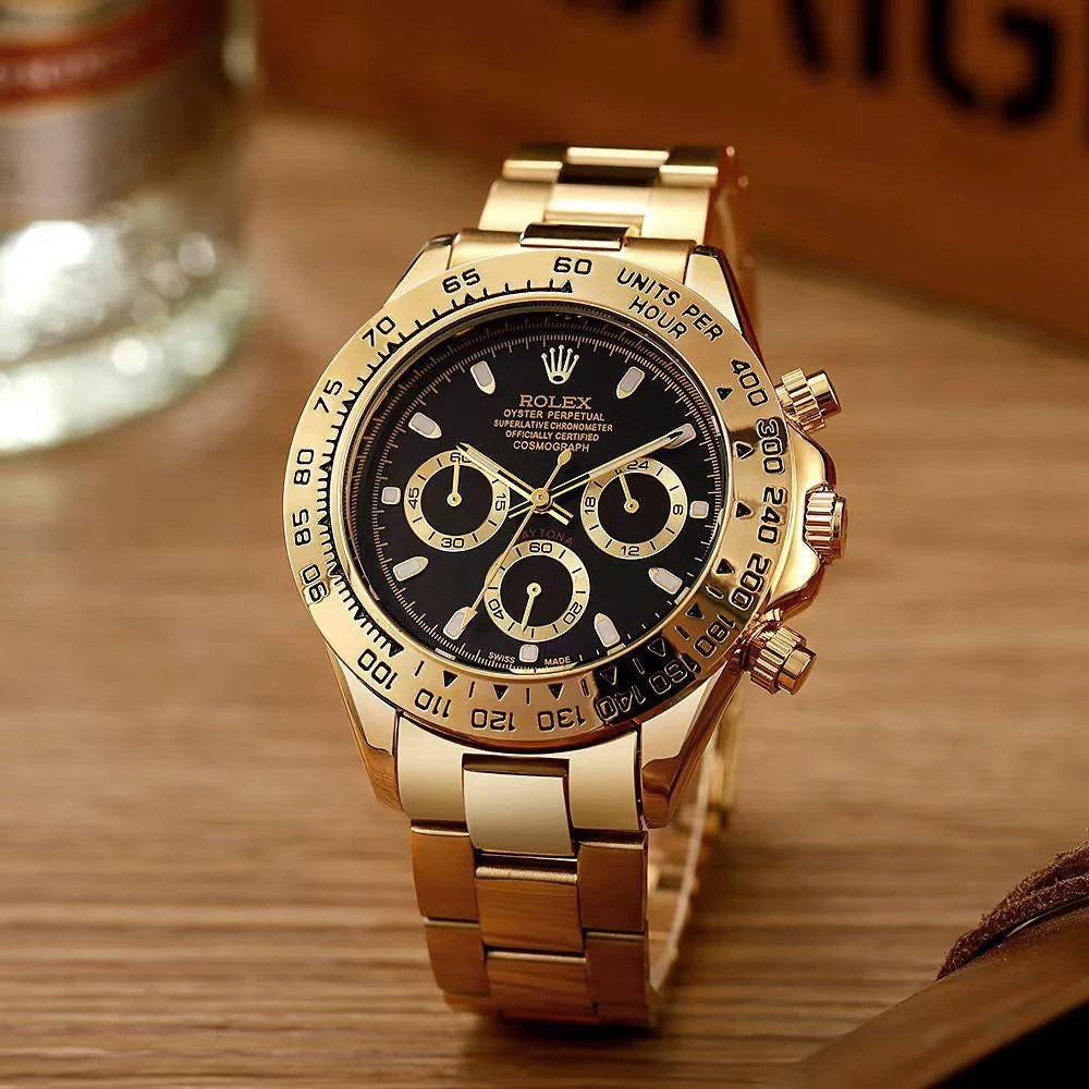 Role_x Daytona Gold/Black Chain Watch
