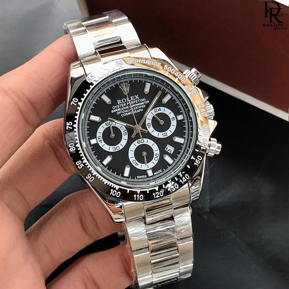 Role_x Daytona Silver/Black Chain Watch