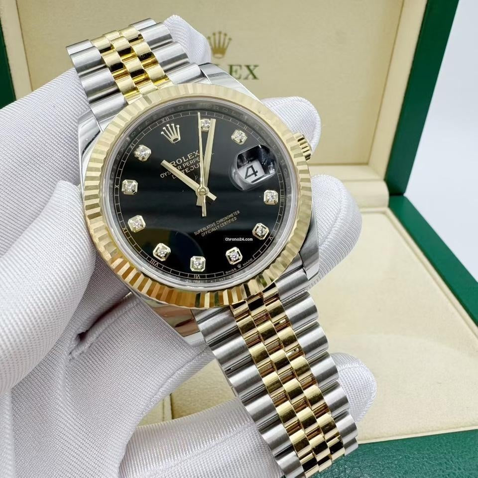 Role_x Date Just 2Tone Black Diamond Watch