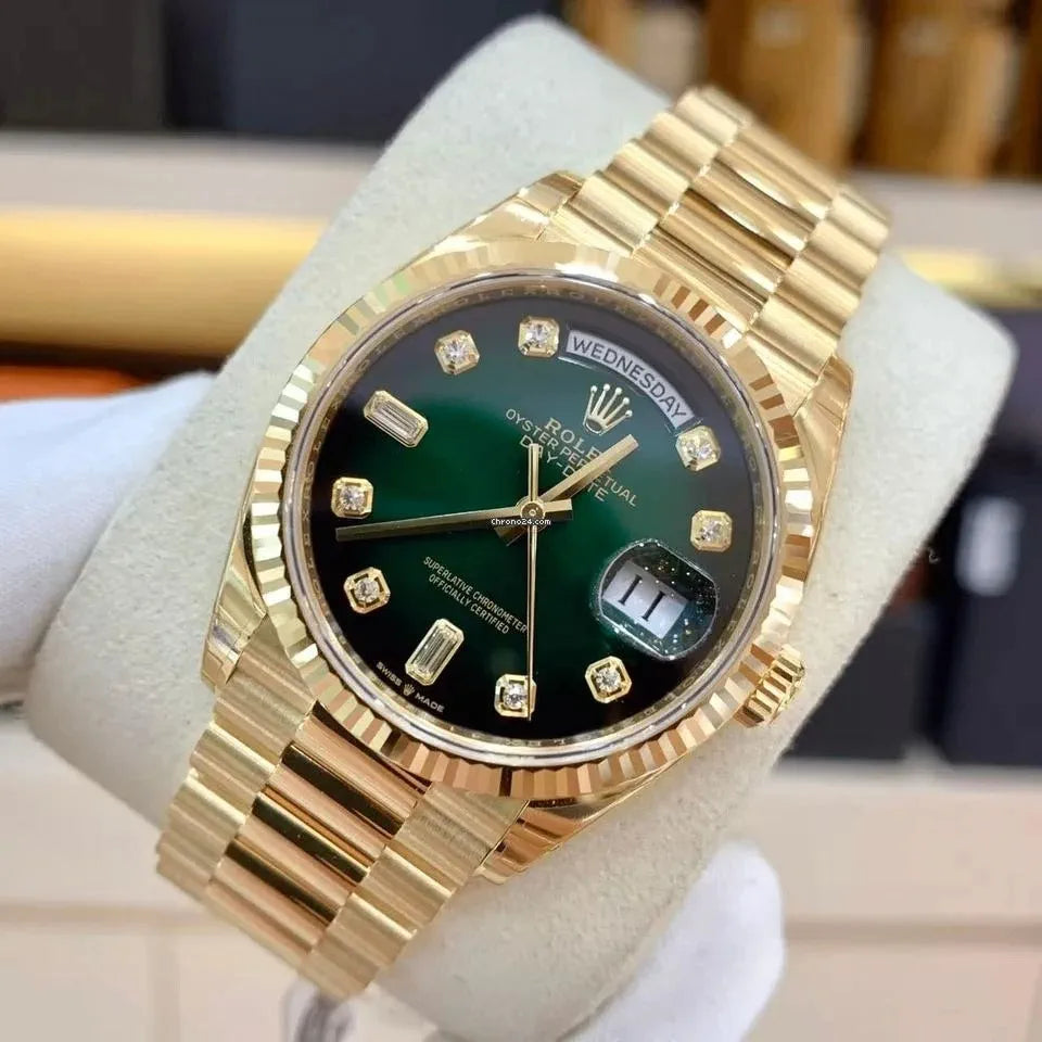 Role_x Day Date Gold/Green S-Diamond Watch