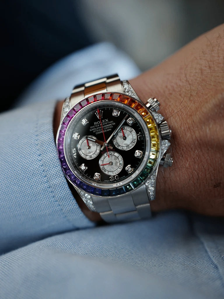 Role_x Daytona Rainbow Silver Watch