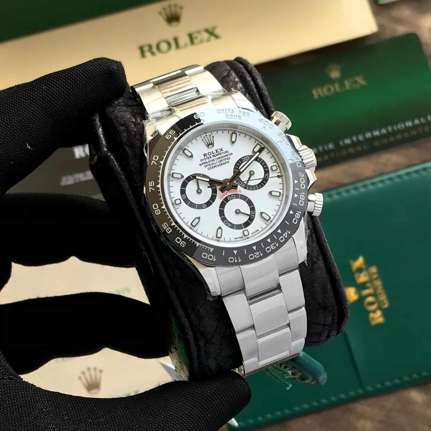 Role_x Daytona Silver/White Chain Watch