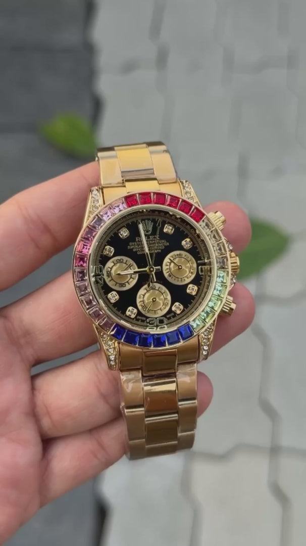 Role_x Daytona Raimbo Gold Watch