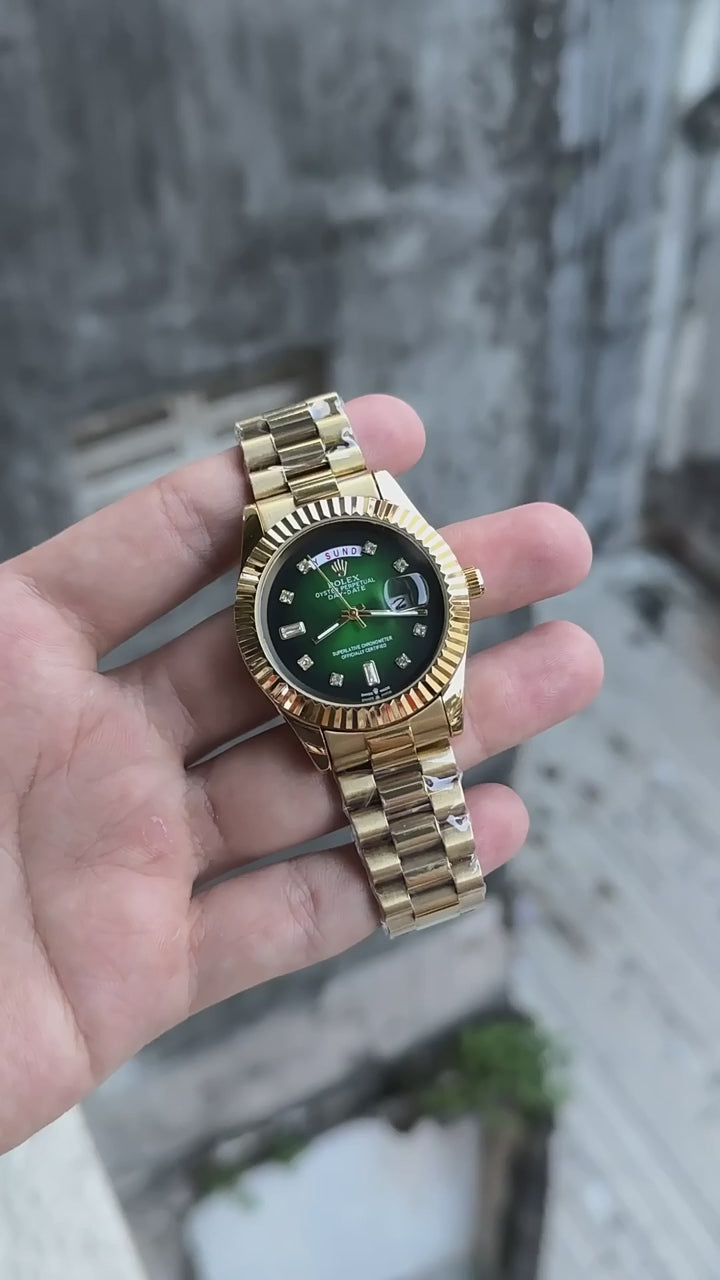 Role_x Day Date Gold/Green S-Diamond Watch