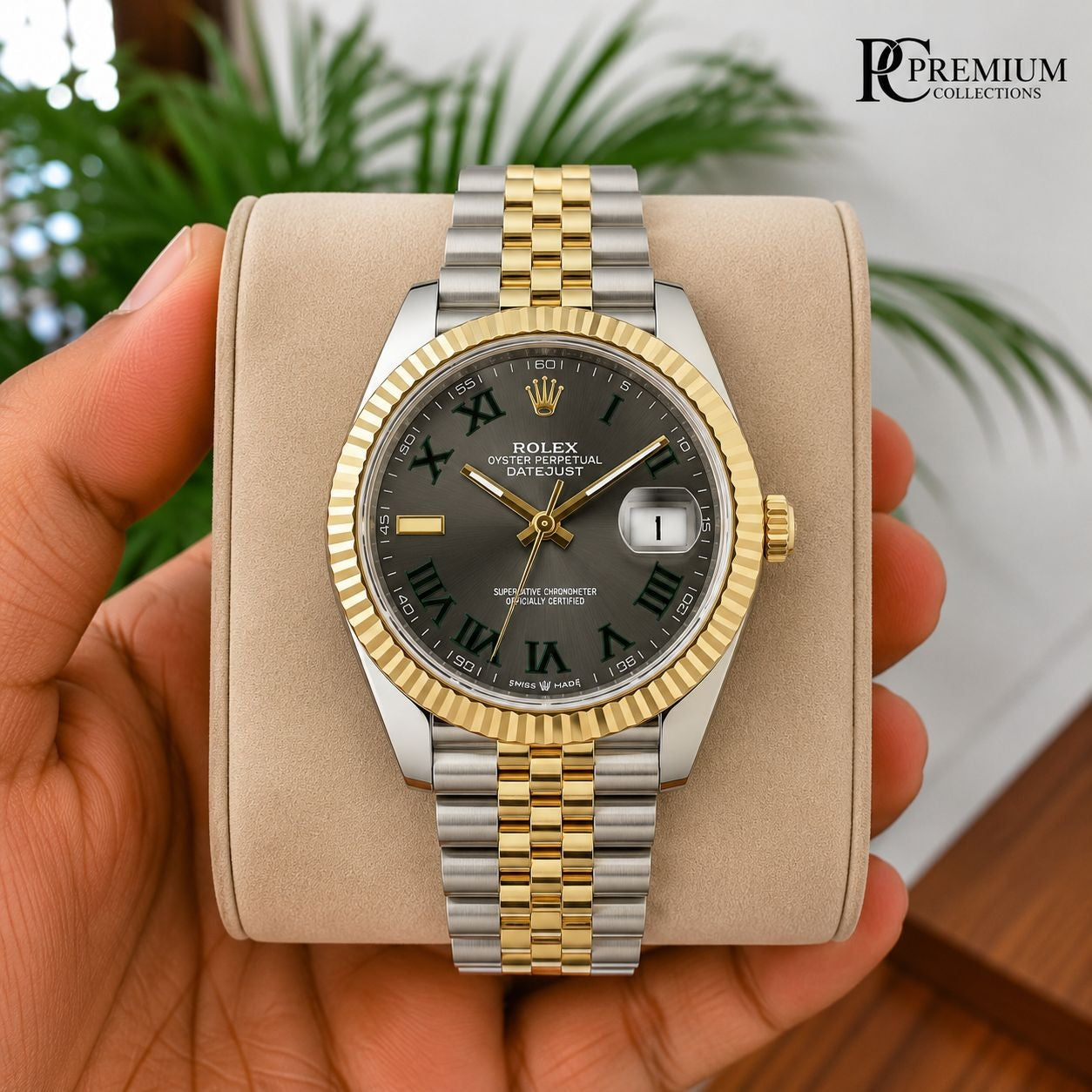 Role_x Date Just Gold Roman Watch