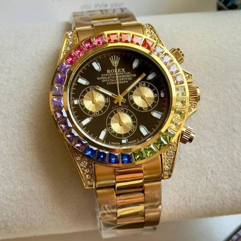 Role_x Daytona Raimbo Gold Watch