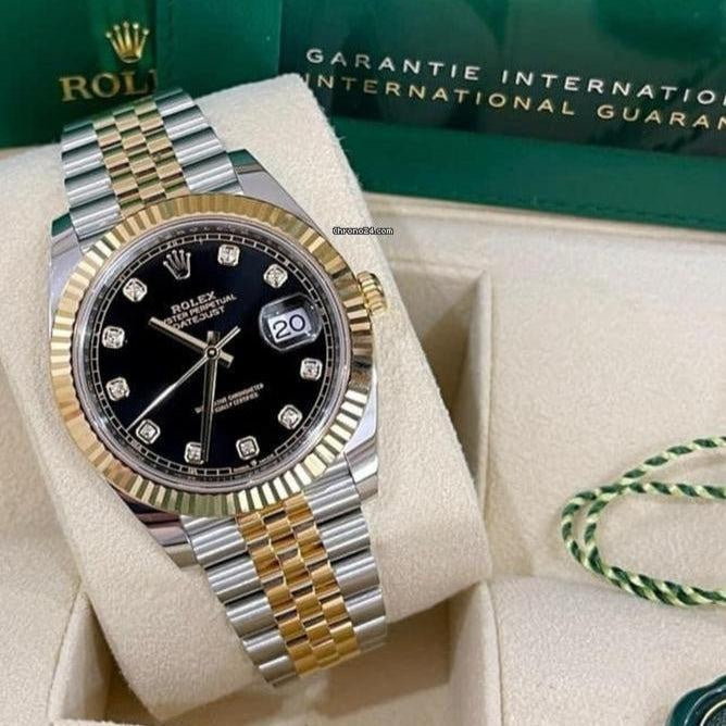 Role_x Date Just 2Tone Black Diamond Watch