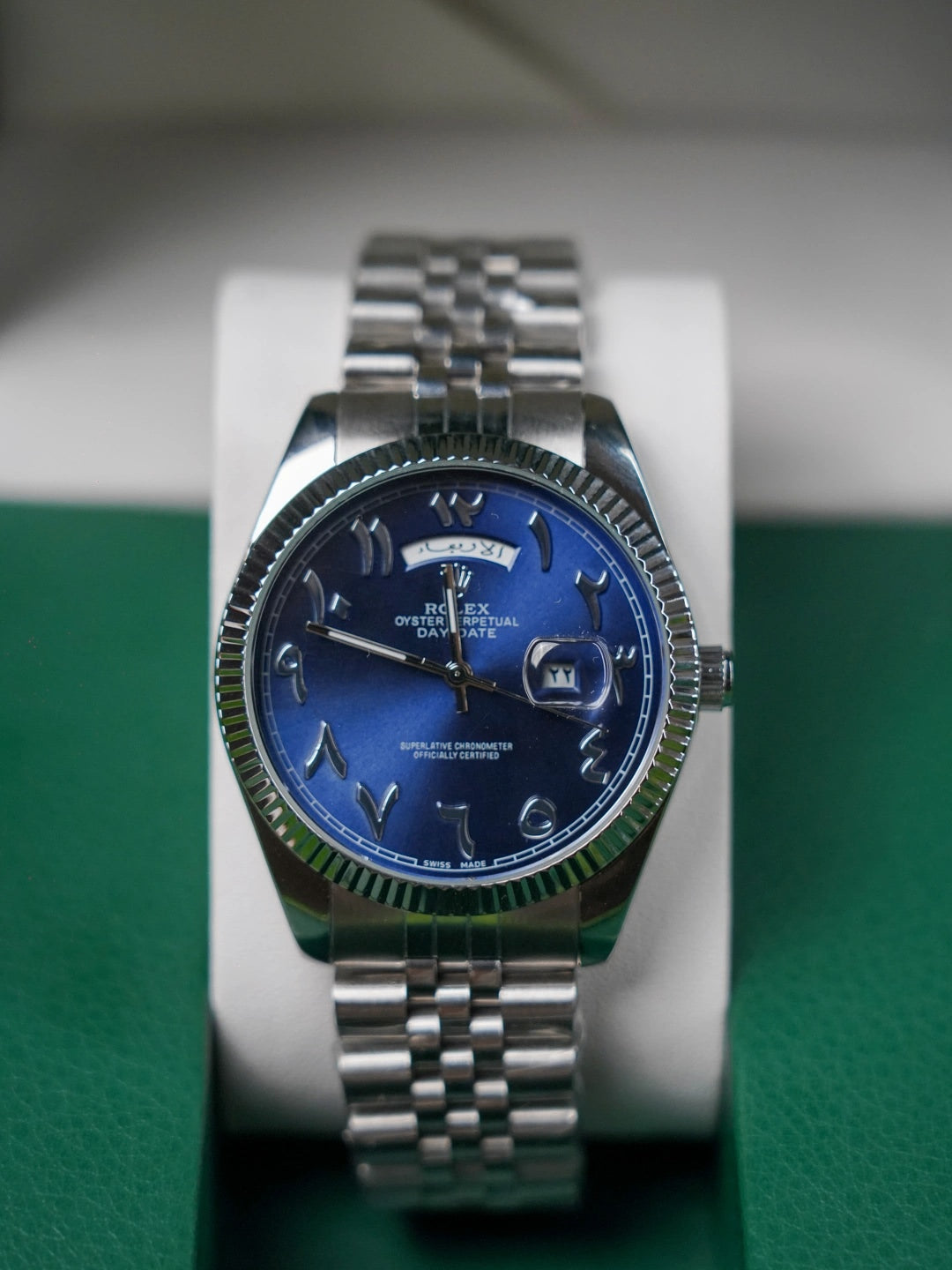 Role_x Day Date Arabic Silver/Blue Watch