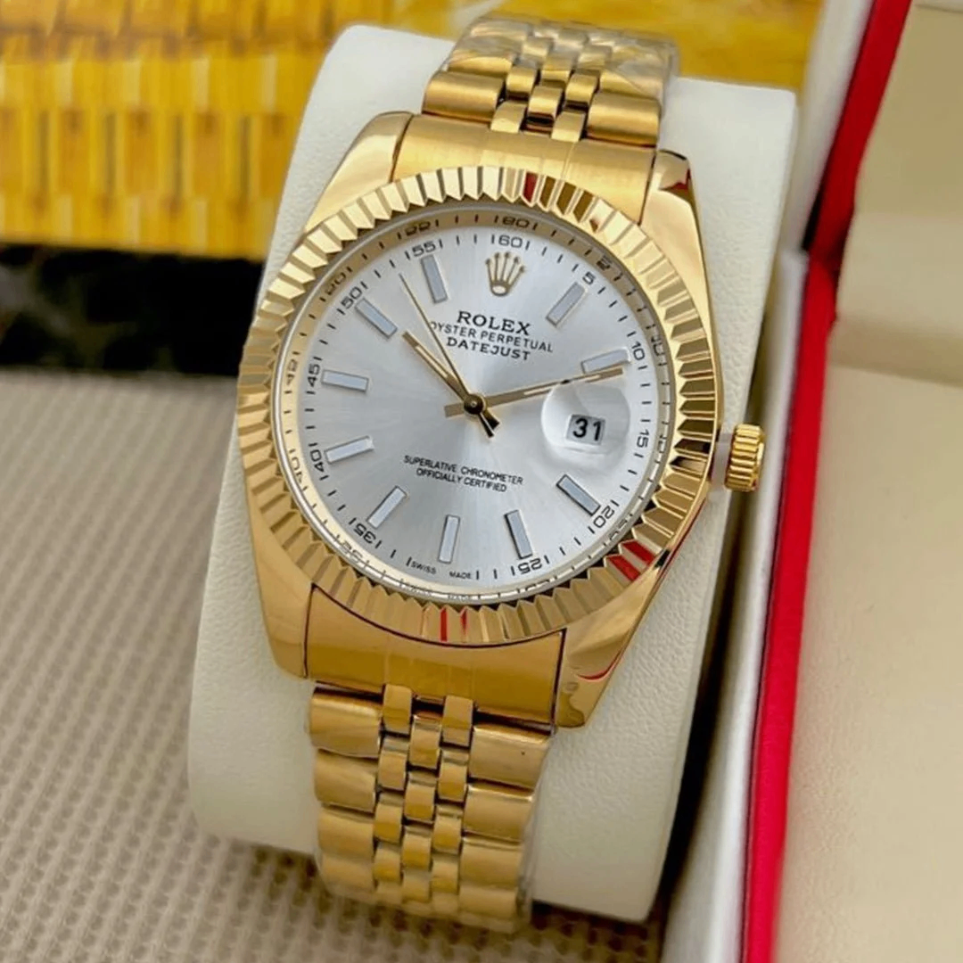 Role_x Date Just Gold-White Watch