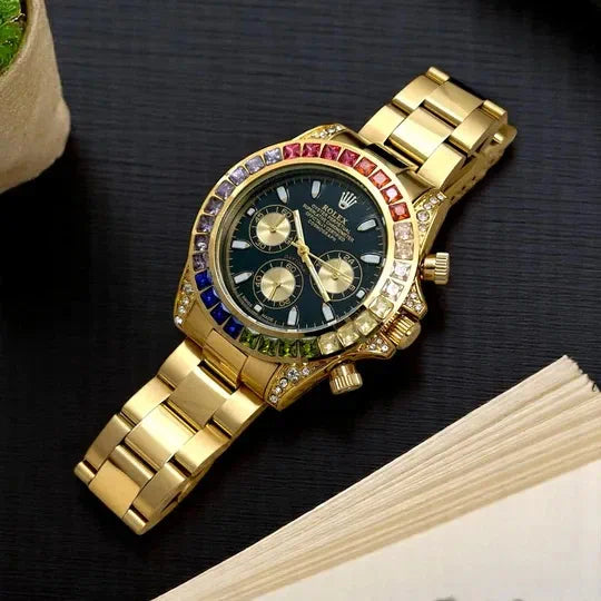 Role_x Daytona Raimbo Gold Watch