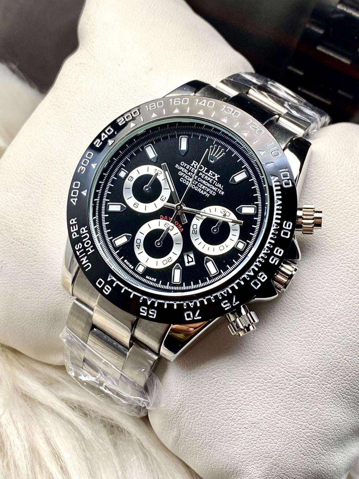 Role_x Daytona Silver/Black Chain Watch